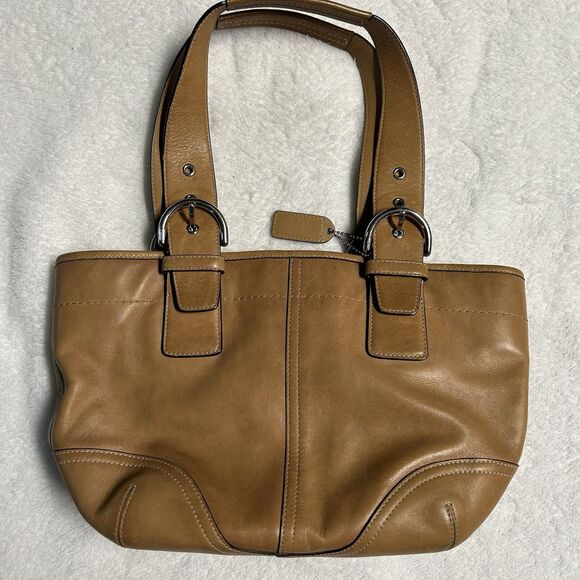 VTG Coach Tan Leather Soho Shoulder Handbag Purse M05D-9544 & Matching Wristlet - Picture 2 of 14